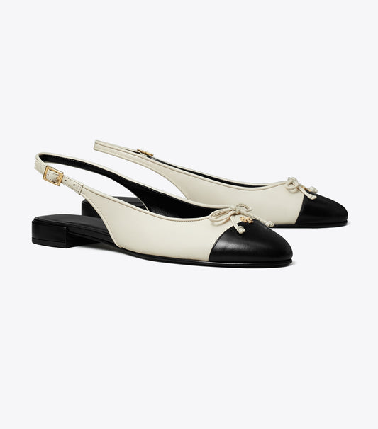 Tory Burch Cap-Toe Slingback - Light Cream / Perfect Black