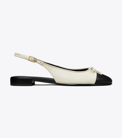 Tory Burch Cap-Toe Slingback - Light Cream / Perfect Black