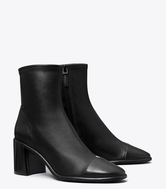 Tory Burch Cap-Toe Heeled Ankle Boot - Perfect Black