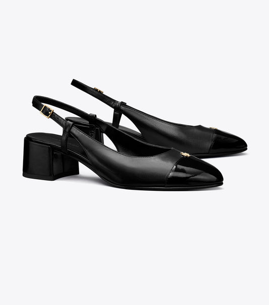 Tory Burch Cap-Toe Slingback - Perfect Black / Perfect Black