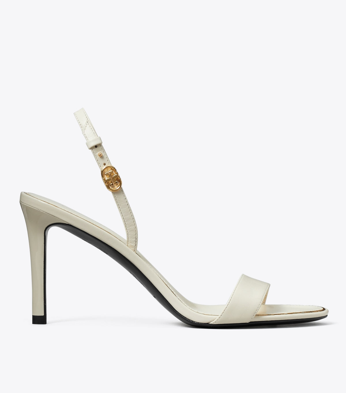 Tory Burch Double T Buckle Heeled Sandal - Light Cream