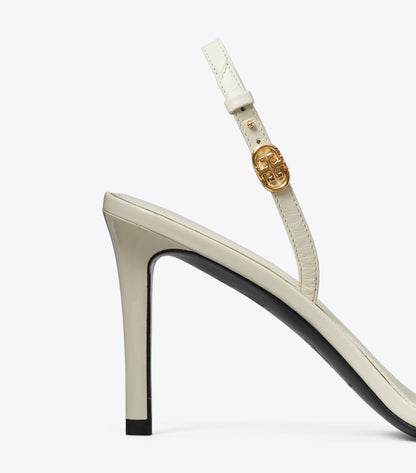 Tory Burch Double T Buckle Heeled Sandal - Light Cream