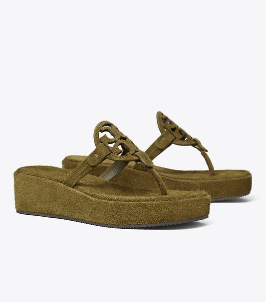 Tory Burch Miller Suede Wedge Sandal - Wild Olive