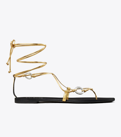 Tory Burch Linked Lace-Up Sandal - Gold Leaf