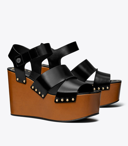 Tory Burch Studded Platform Wedge - Perfect Black