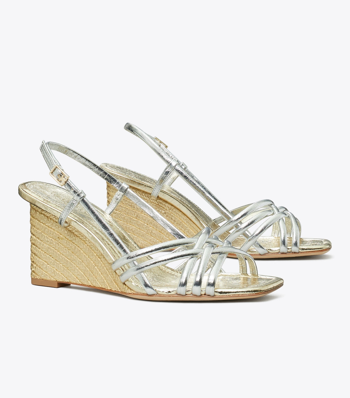 Tory Burch Multi-Strap Espadrille Wedge - Shiny Silver / Spark Gold / Spark Gold