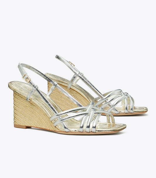 Tory Burch Multi-Strap Espadrille Wedge - Shiny Silver / Spark Gold / Spark Gold