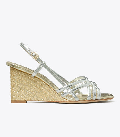 Tory Burch Multi-Strap Espadrille Wedge - Shiny Silver / Spark Gold / Spark Gold
