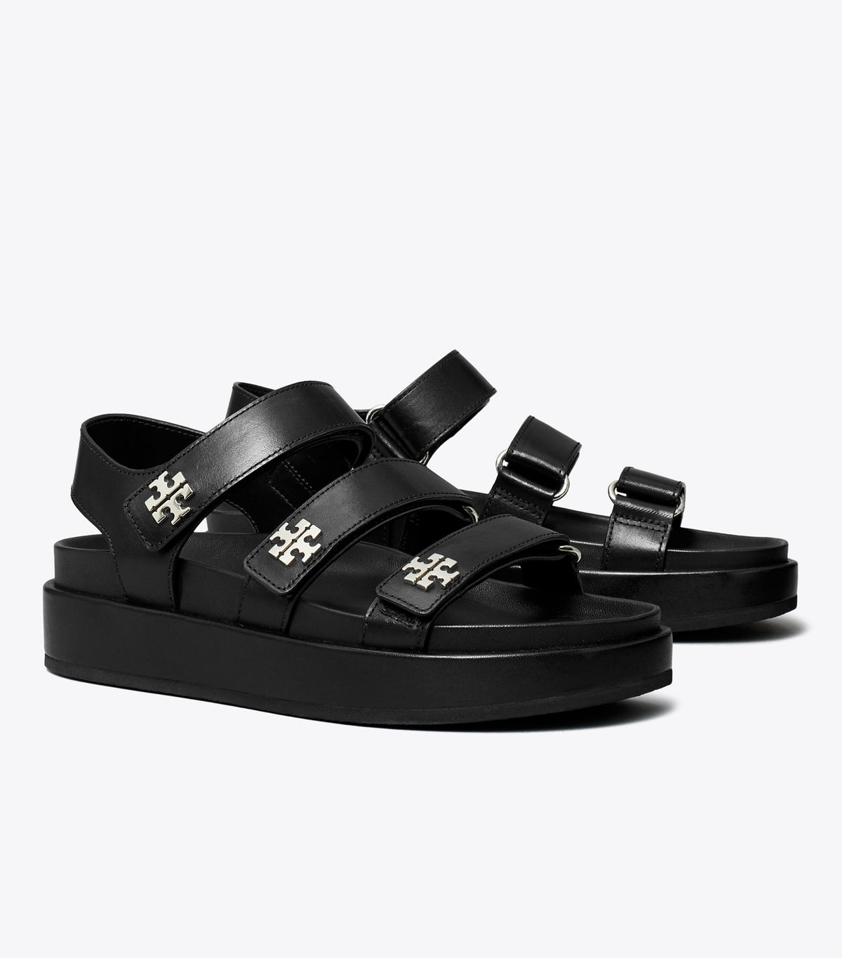 Tory Burch Kira Sport Triple-Strap Sandal - Perfect Black / Silver