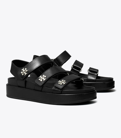 Tory Burch Kira Sport Triple-Strap Sandal - Perfect Black / Silver