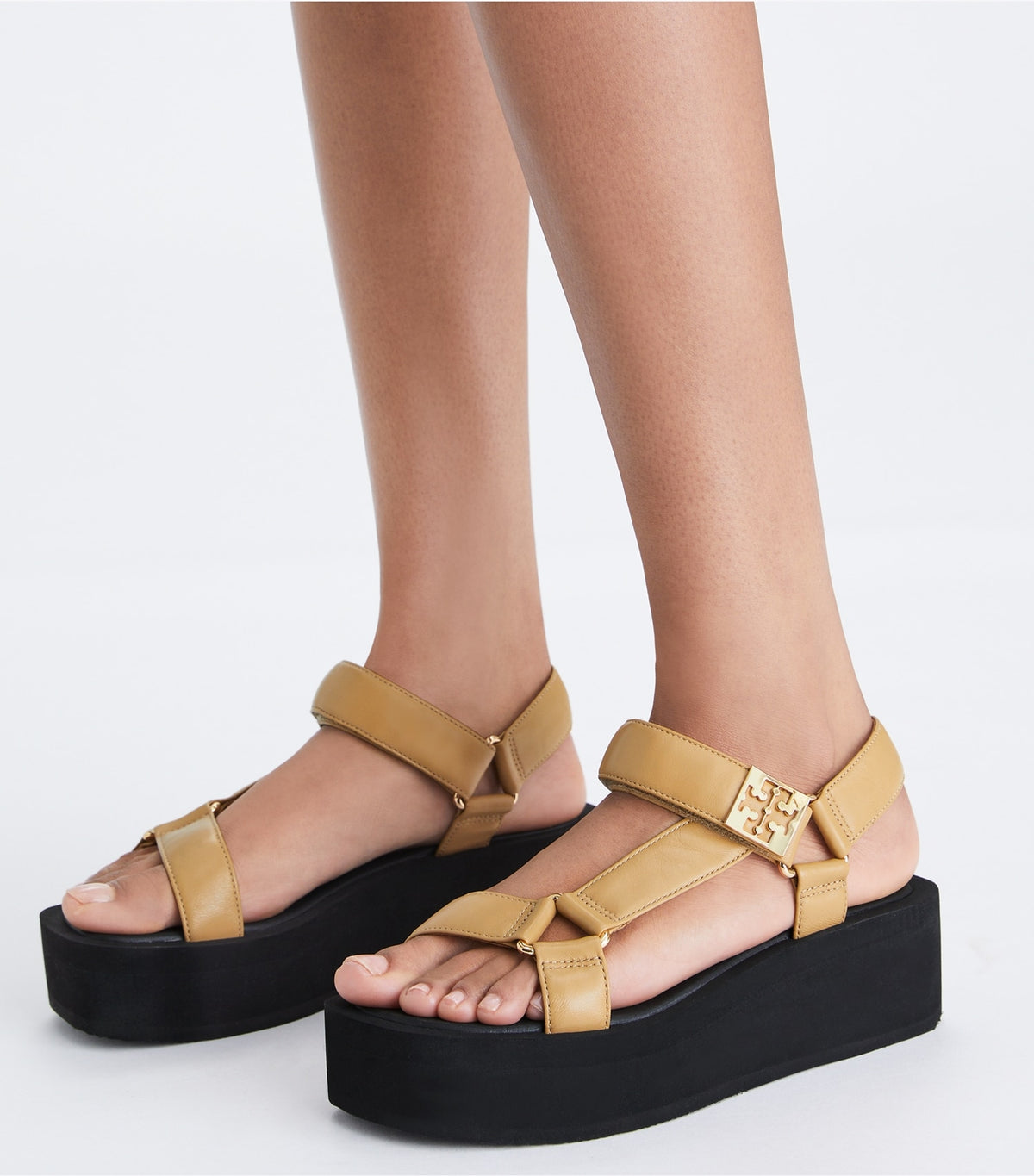 Tory Burch Mellow Platform Sandal - Ginger Shortbread / Gold / Perfect Black