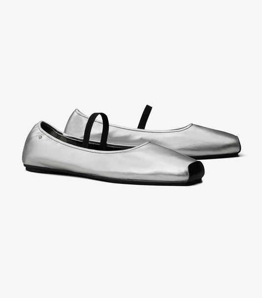 Tory Burch Runway Ballet - Silver / Perfect Black