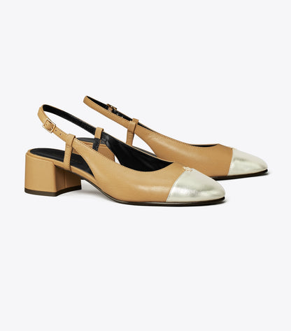 Tory Burch Cap-Toe Slingback Pump - Ginger Shortbread / Spark Gold