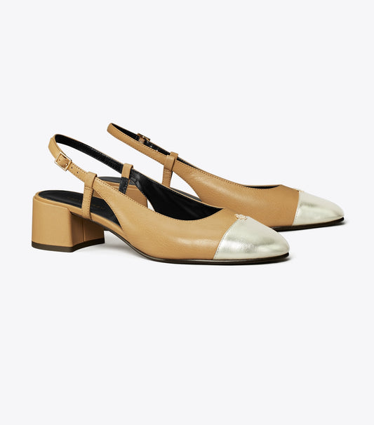 Tory Burch Cap-Toe Slingback Pump - Ginger Shortbread / Spark Gold
