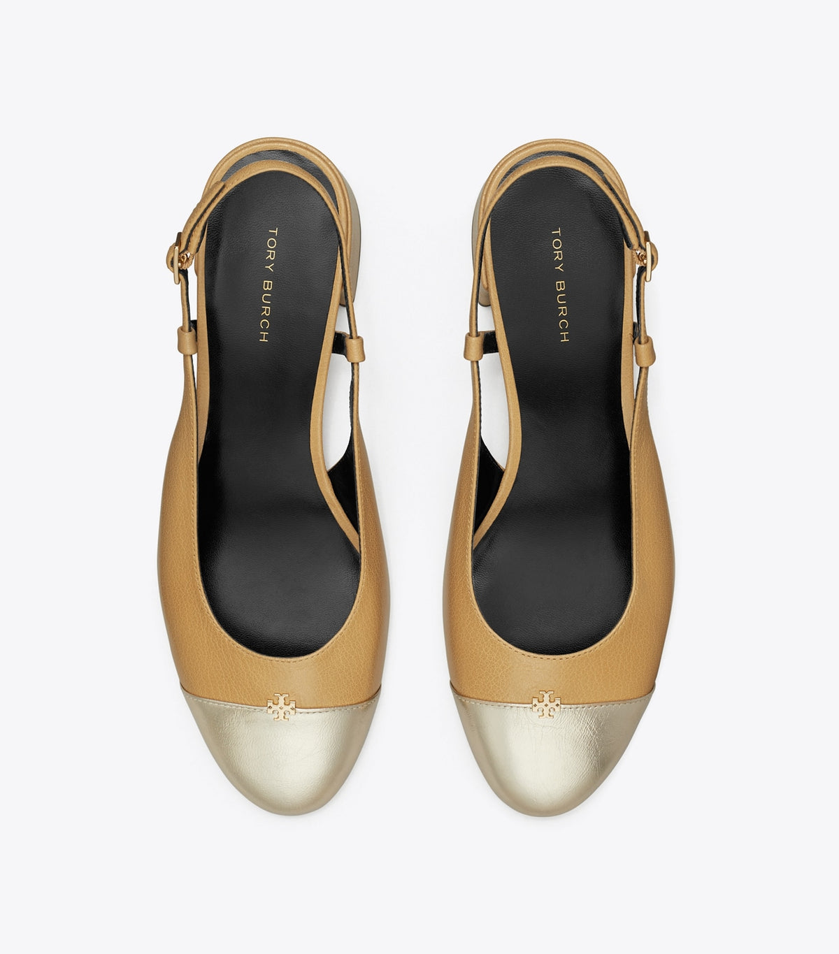 Tory Burch Cap-Toe Slingback Pump - Ginger Shortbread / Spark Gold