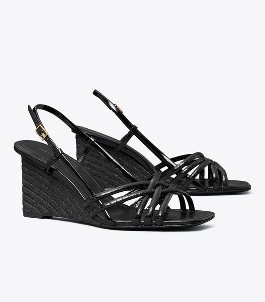 Tory Burch Multi-Strap Espadrille Wedge Sandal - Perfect Black / Perfect Black / Perfec