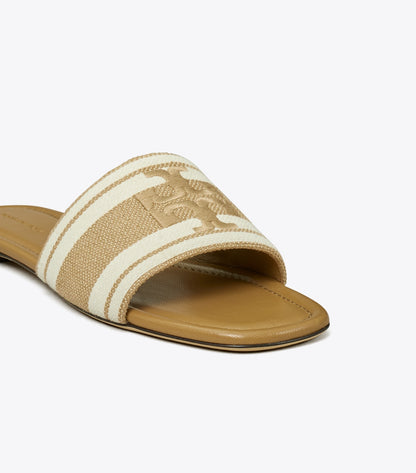 Tory Burch Double T Jacquard Slide - Cammello / Ash White