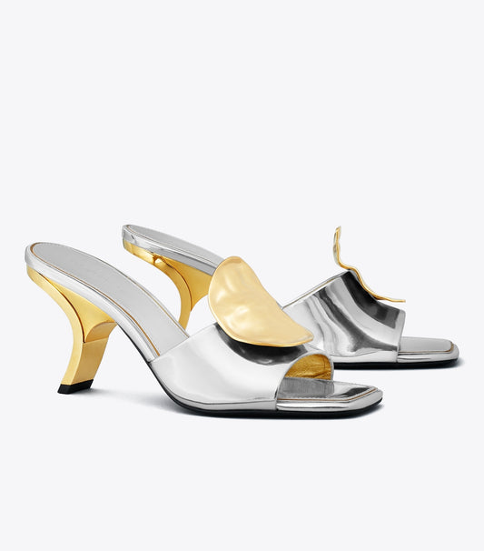 Tory Burch Patos Mismatched Heeled Mule - Argento / Gold / Gold