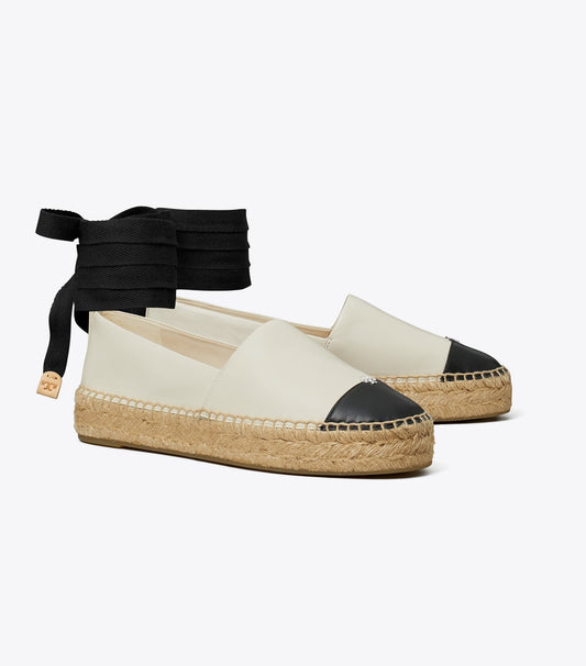 Tory Burch Cap-Toe Espadrille - Light Cream / Perfect Black