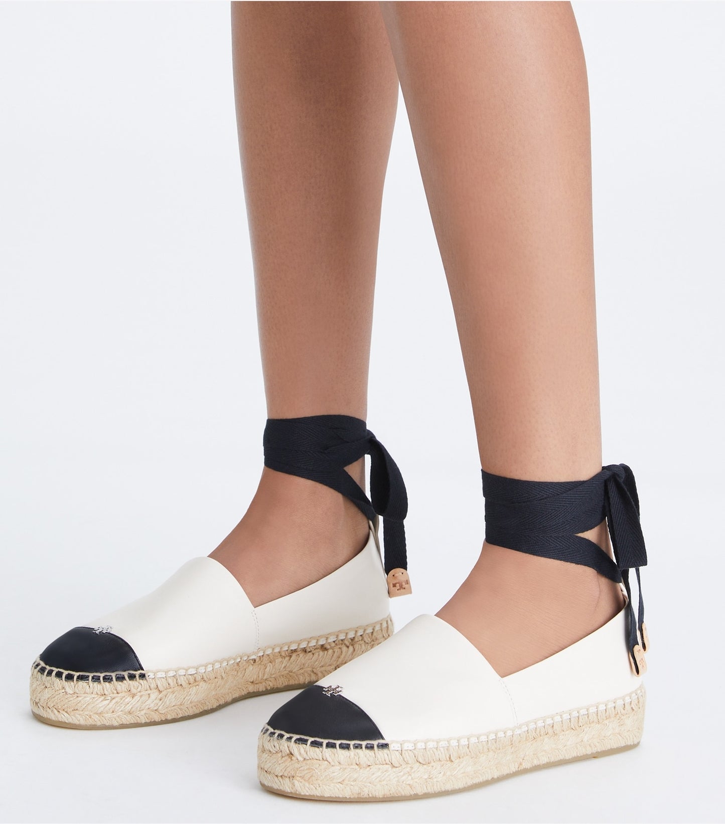 Tory Burch Cap-Toe Espadrille - Light Cream / Perfect Black