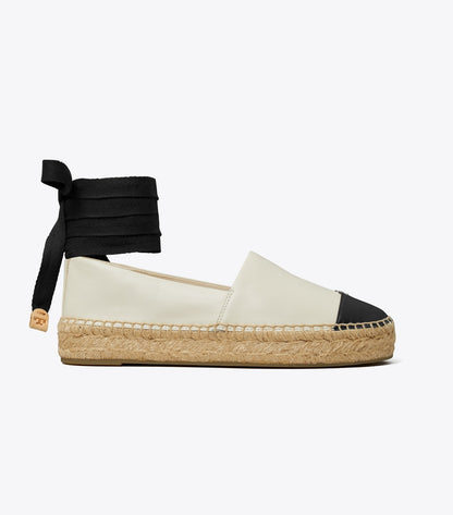 Tory Burch Cap-Toe Espadrille - Light Cream / Perfect Black