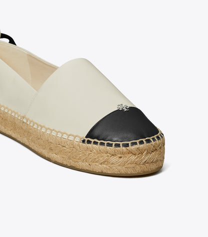 Tory Burch Cap-Toe Espadrille - Light Cream / Perfect Black