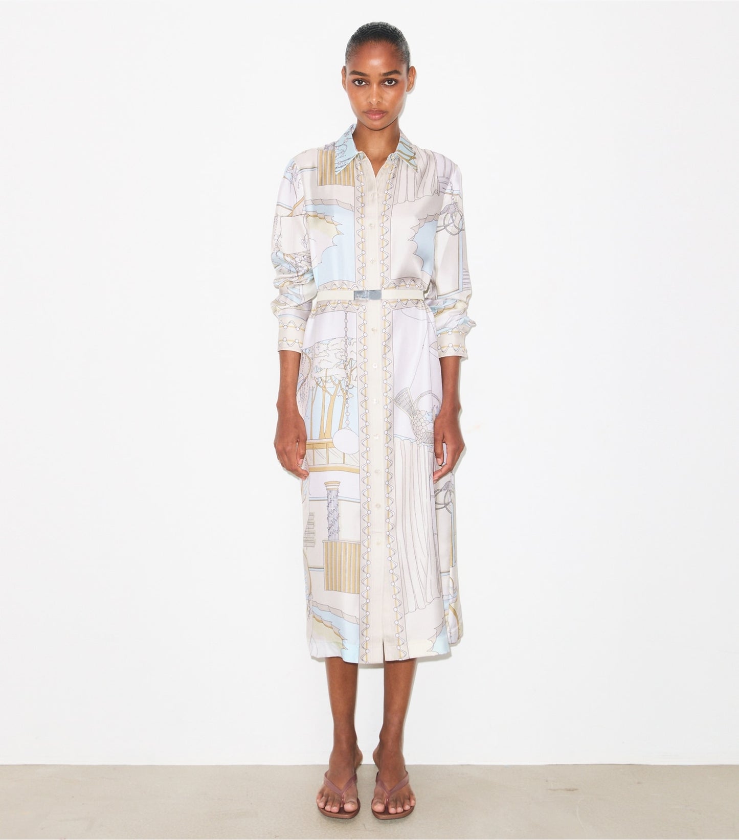 Tory Burch Printed Silk Shirtdress - The Pool Beige