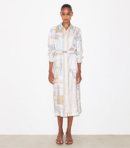 Tory Burch Printed Silk Shirtdress - The Pool Beige