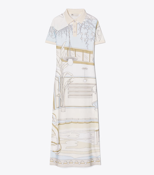 Tory Burch Printed Mesh Polo Dress - Neutral Pool
