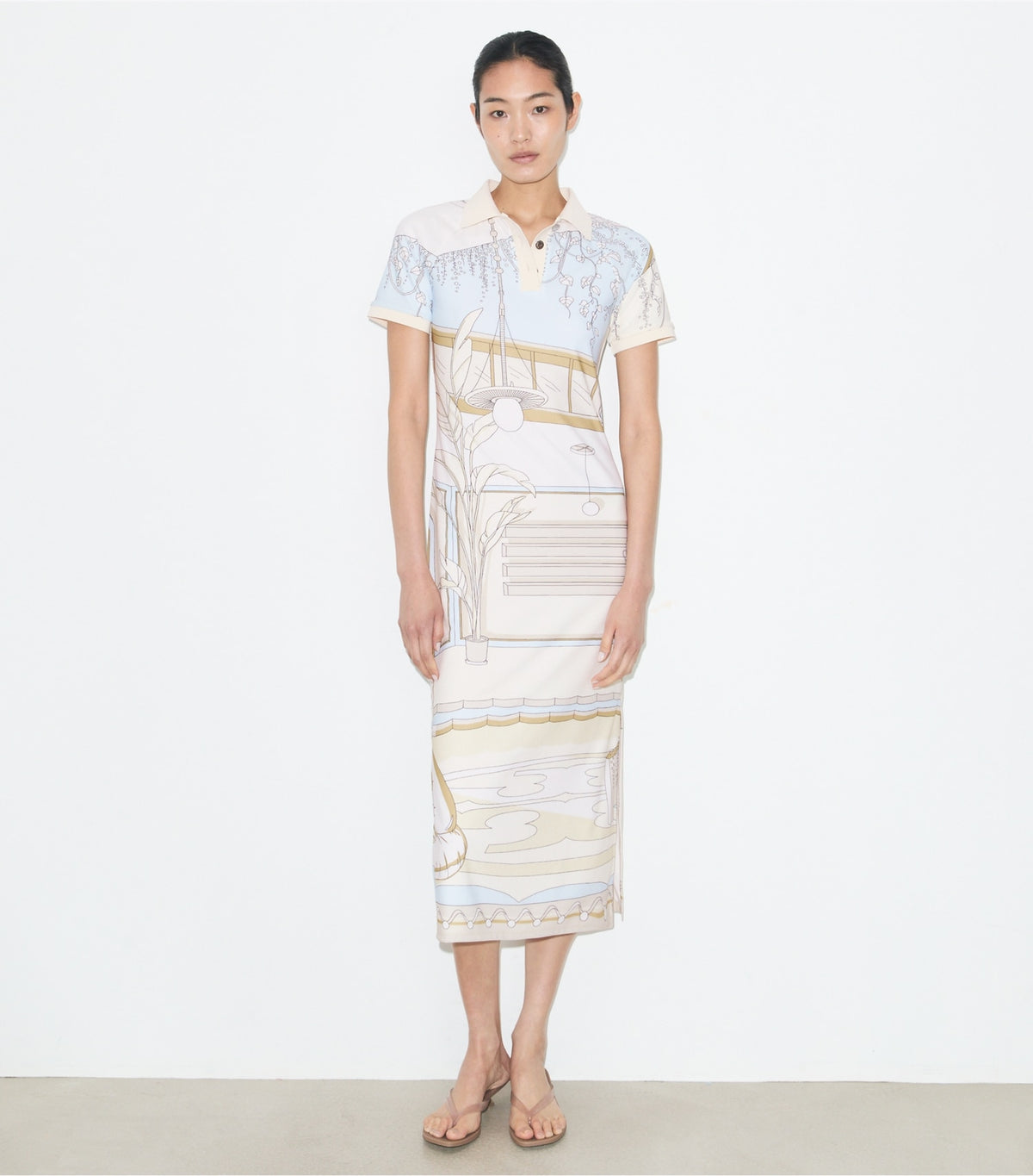 Tory Burch Printed Mesh Polo Dress - Neutral Pool
