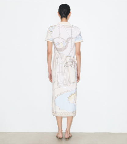 Tory Burch Printed Mesh Polo Dress - Neutral Pool