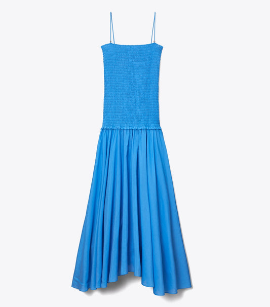 Tory Burch Solid Smocked Dress - Bay Blue
