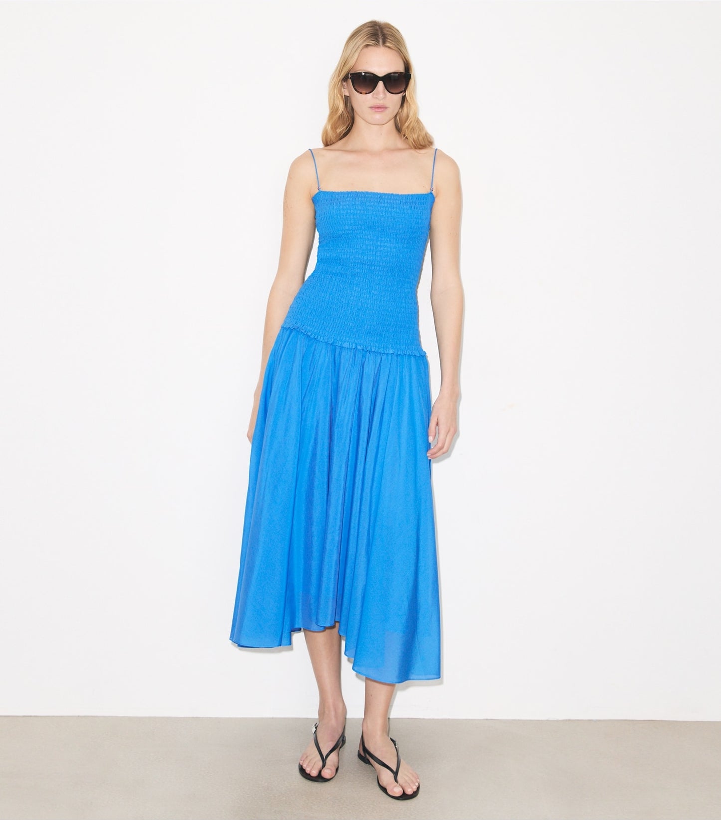 Tory Burch Solid Smocked Dress - Bay Blue
