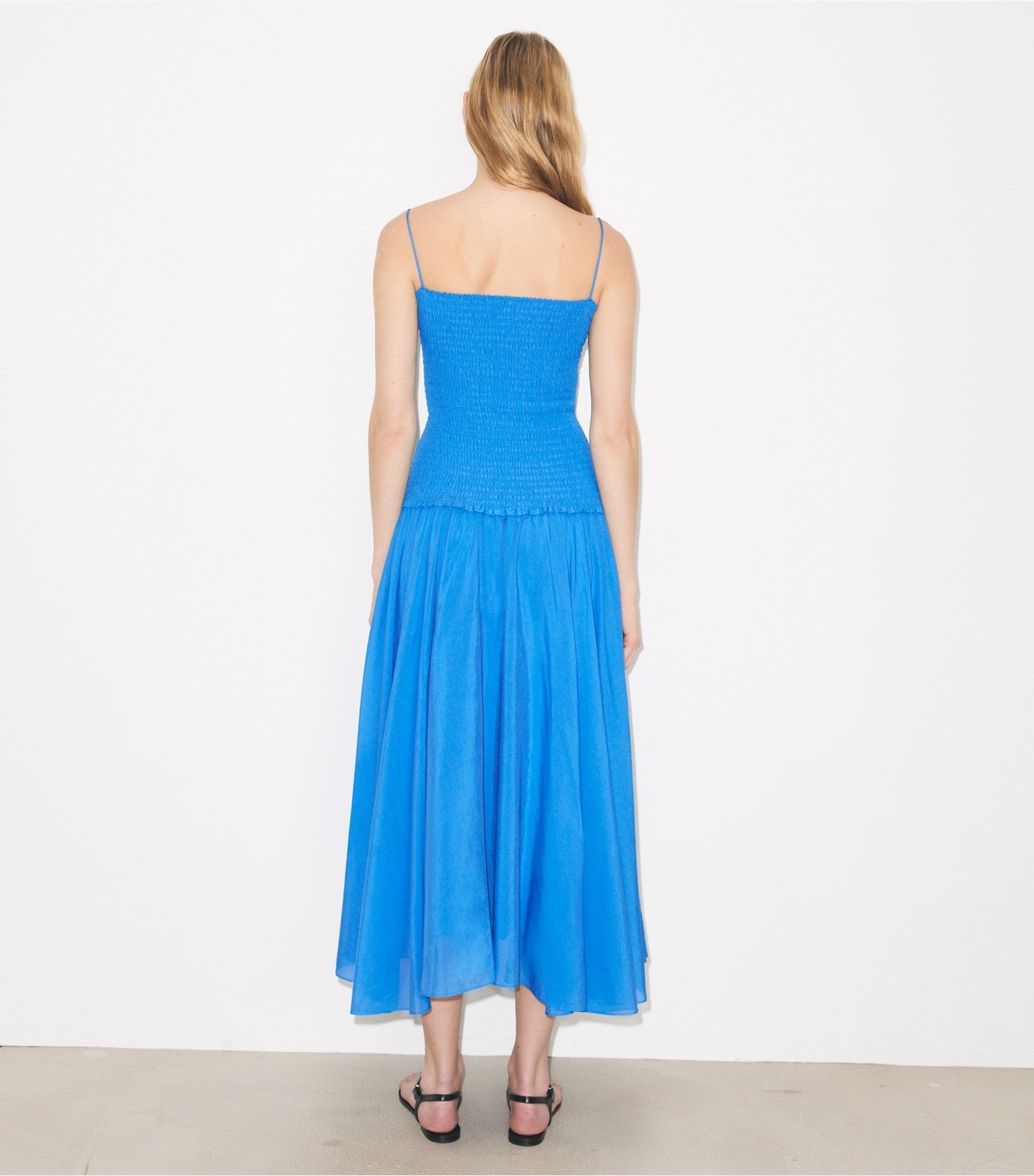 Tory Burch Solid Smocked Dress - Bay Blue