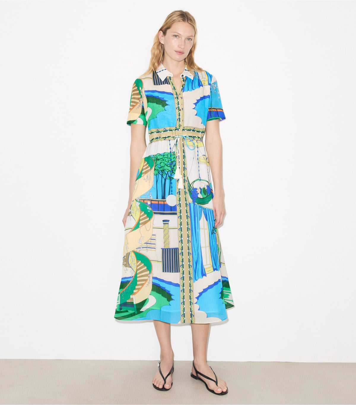 Tory Burch Silk Cotton Voile Shirtdress - The Pool Blue