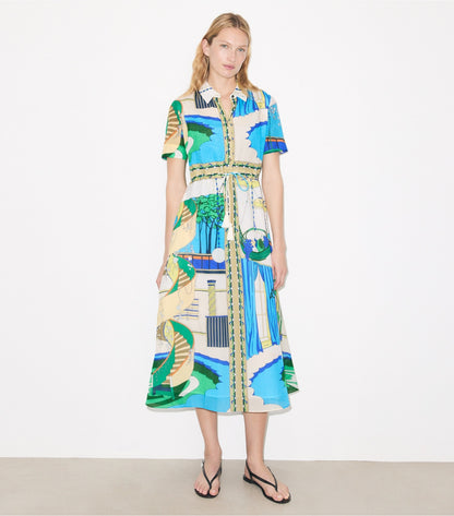 Tory Burch Silk Cotton Voile Shirtdress - The Pool Blue