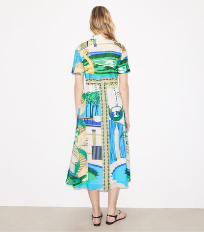 Tory Burch Silk Cotton Voile Shirtdress - The Pool Blue