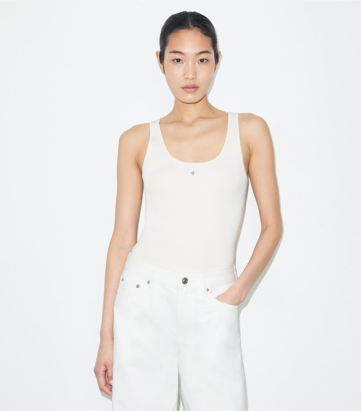 Tory Burch Viscose Knit Tank Top - New Ivory