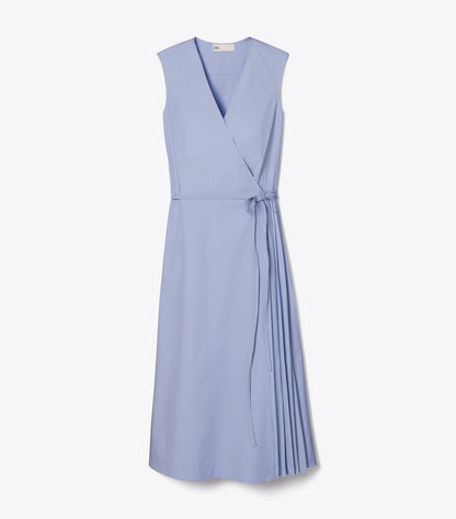 Tory Burch Pleated Cotton Wrap Dress - Pale Blue