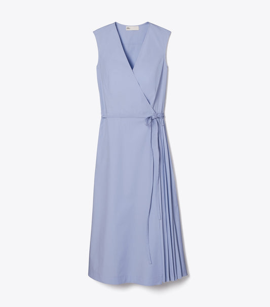 Tory Burch Pleated Cotton Wrap Dress - Pale Blue