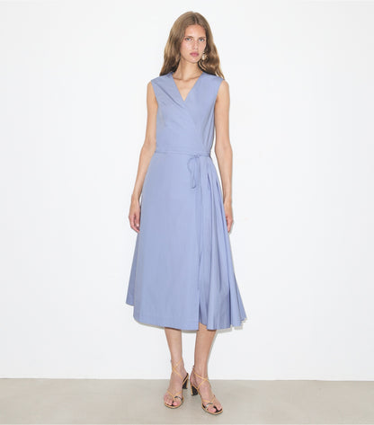 Tory Burch Pleated Cotton Wrap Dress - Pale Blue