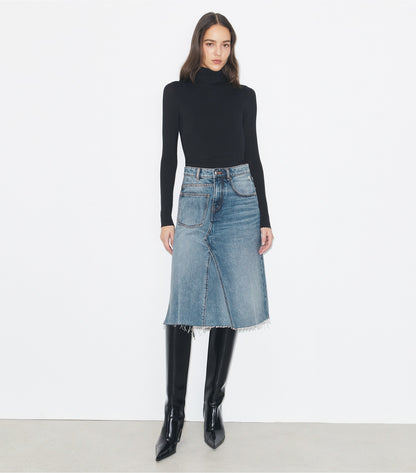 Tory Burch Deconstructed Denim Skirt - Worn Vintage Wash