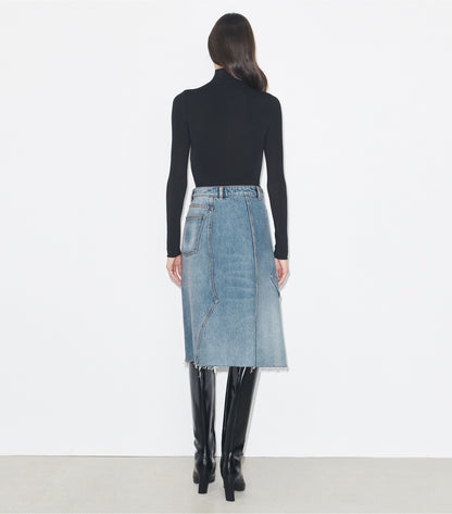 Tory Burch Deconstructed Denim Skirt - Worn Vintage Wash