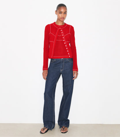 Tory Burch Cotton And Nylon Mesh Cardigan - Bright Red /  White