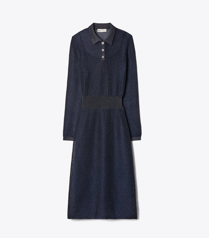 Tory Burch Metallic Polo Dress - Black / Blue Shimmer