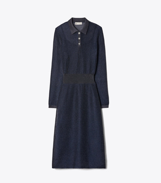 Tory Burch Metallic Polo Dress - Black / Blue Shimmer