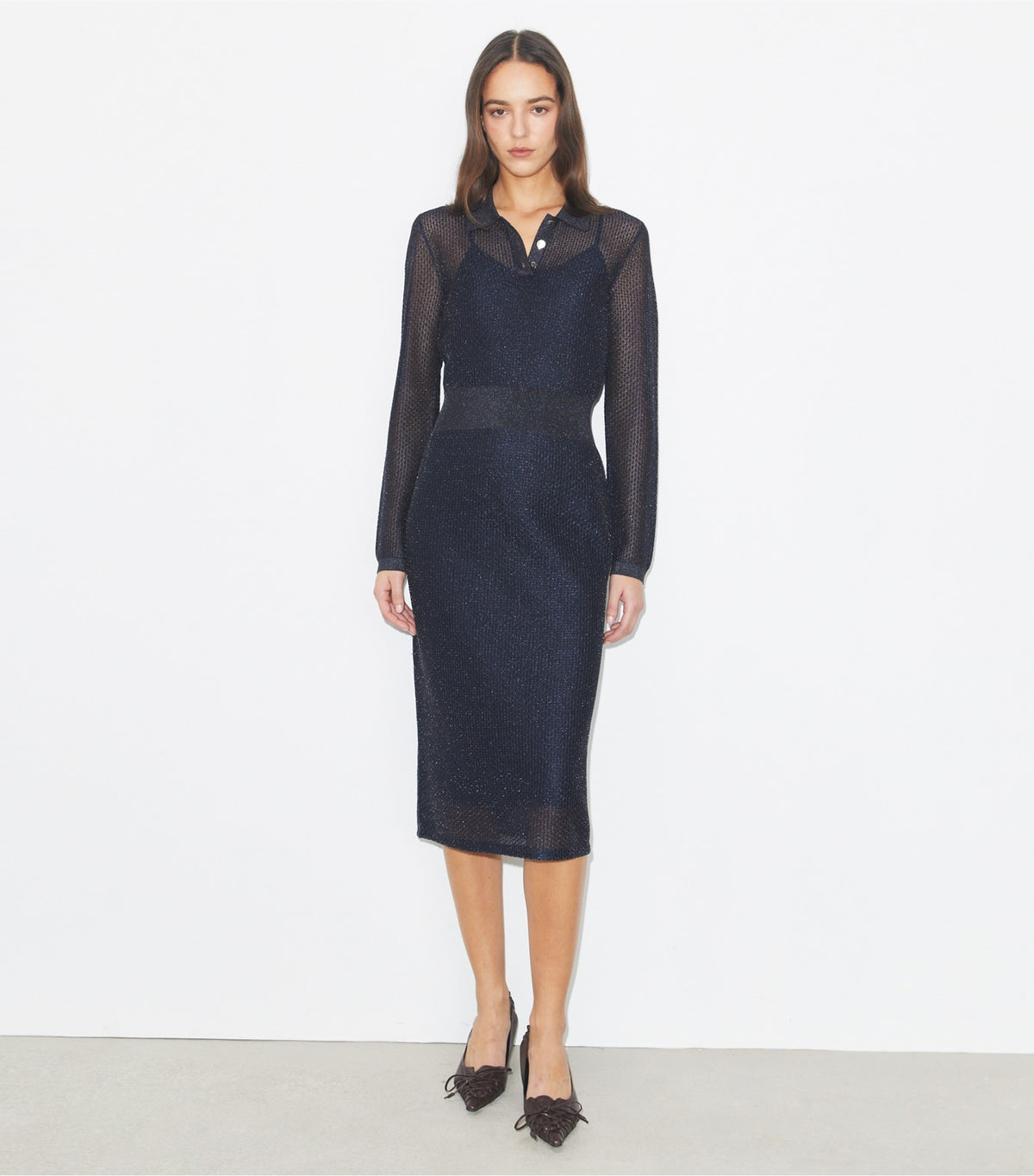 Tory Burch Metallic Polo Dress - Black / Blue Shimmer