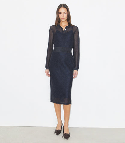 Tory Burch Metallic Polo Dress - Black / Blue Shimmer