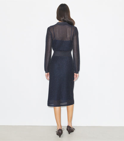 Tory Burch Metallic Polo Dress - Black / Blue Shimmer