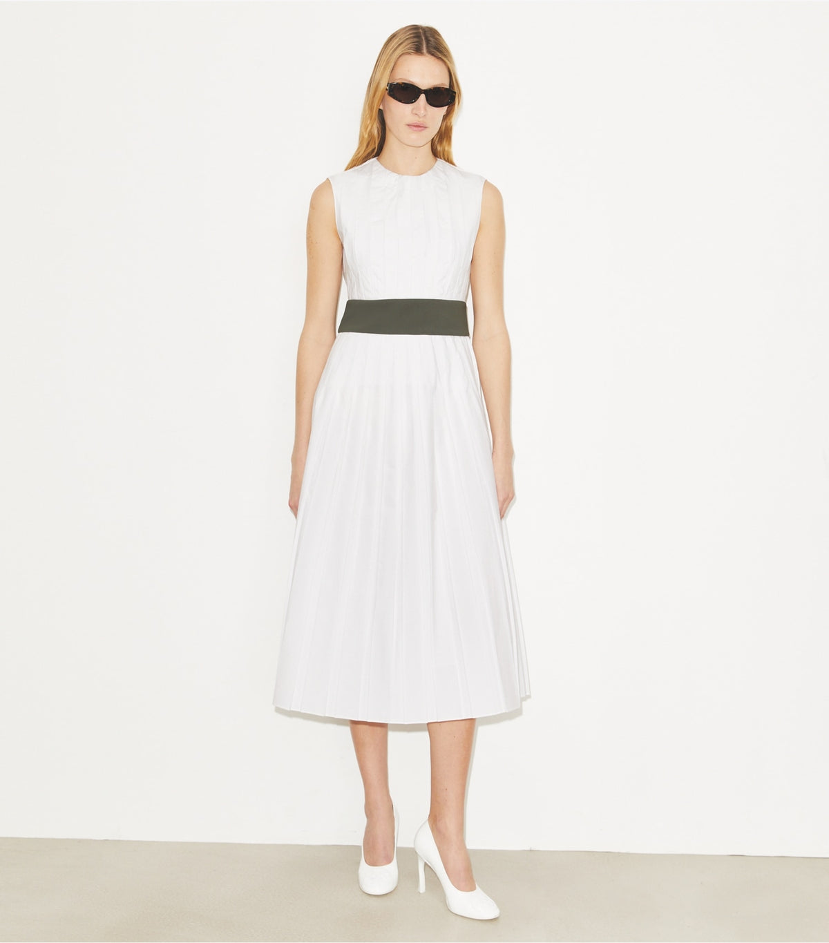 Tory Burch Pleated Poplin Dress - White
